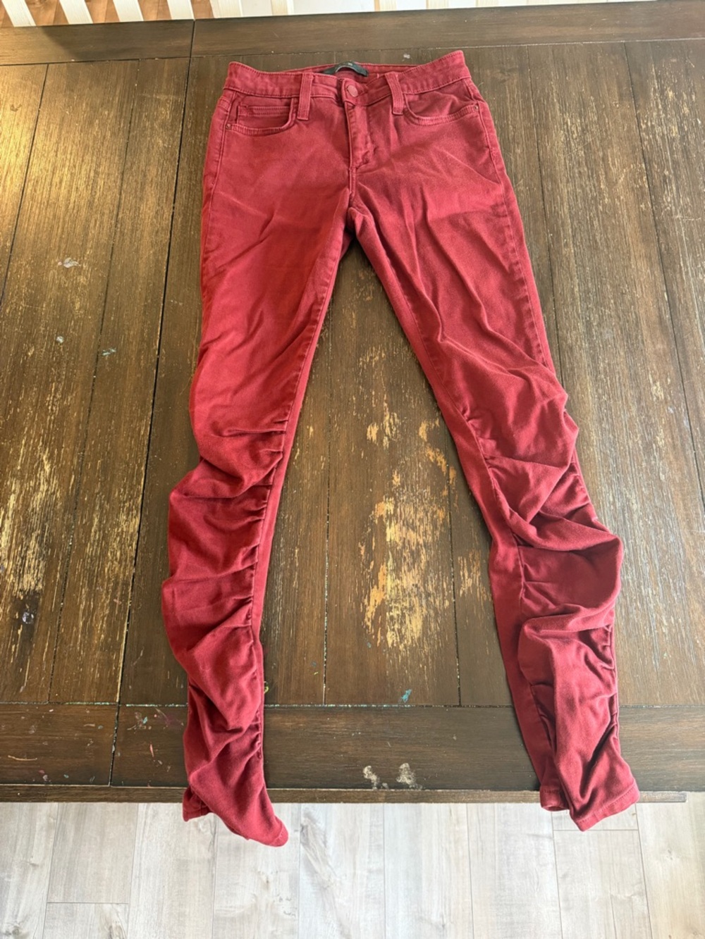 Joe's Jeans Wine Red Skinny Jeans with Ruched Legs